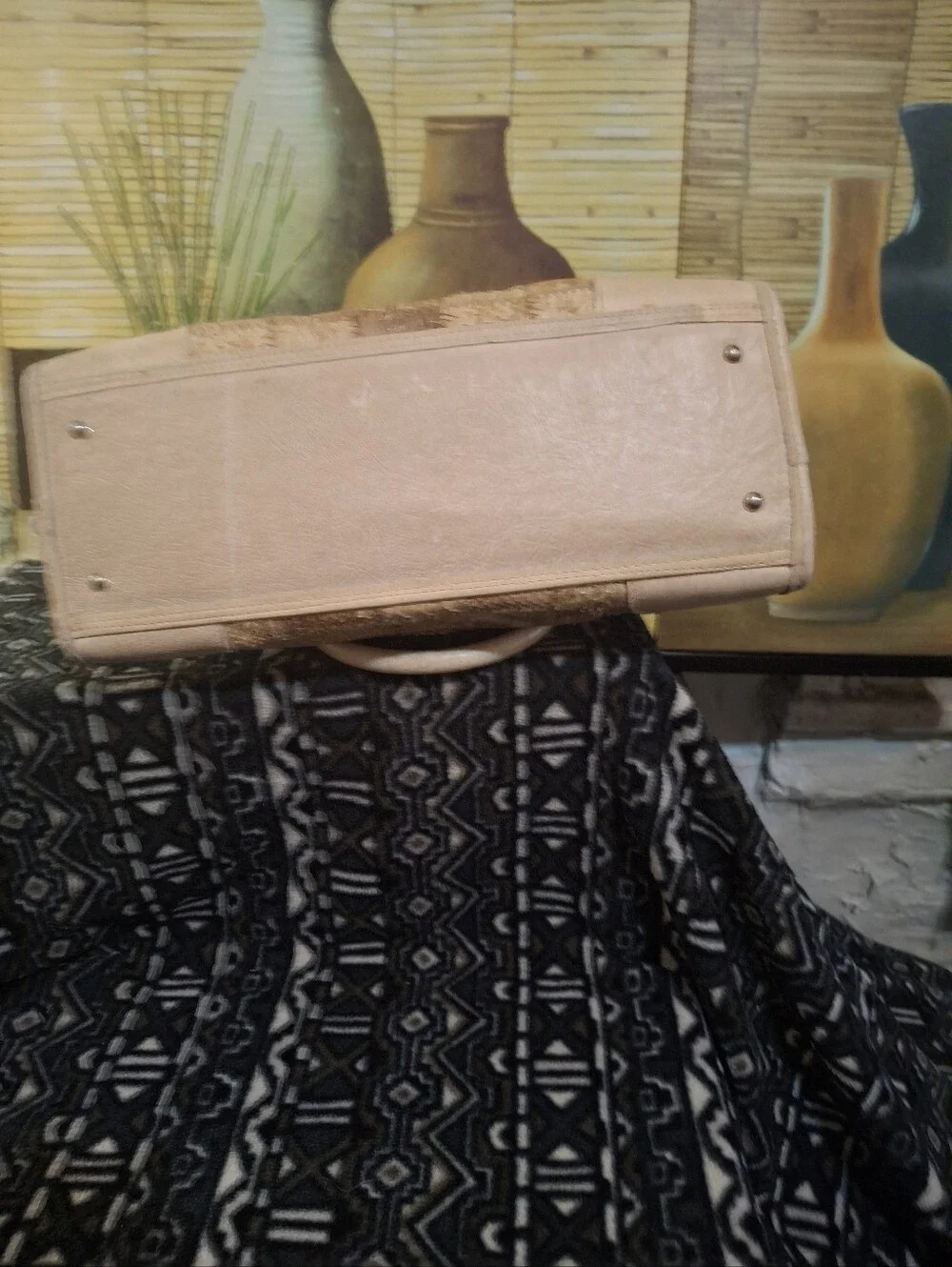 Beige Snake-Texture Satchel Handbag